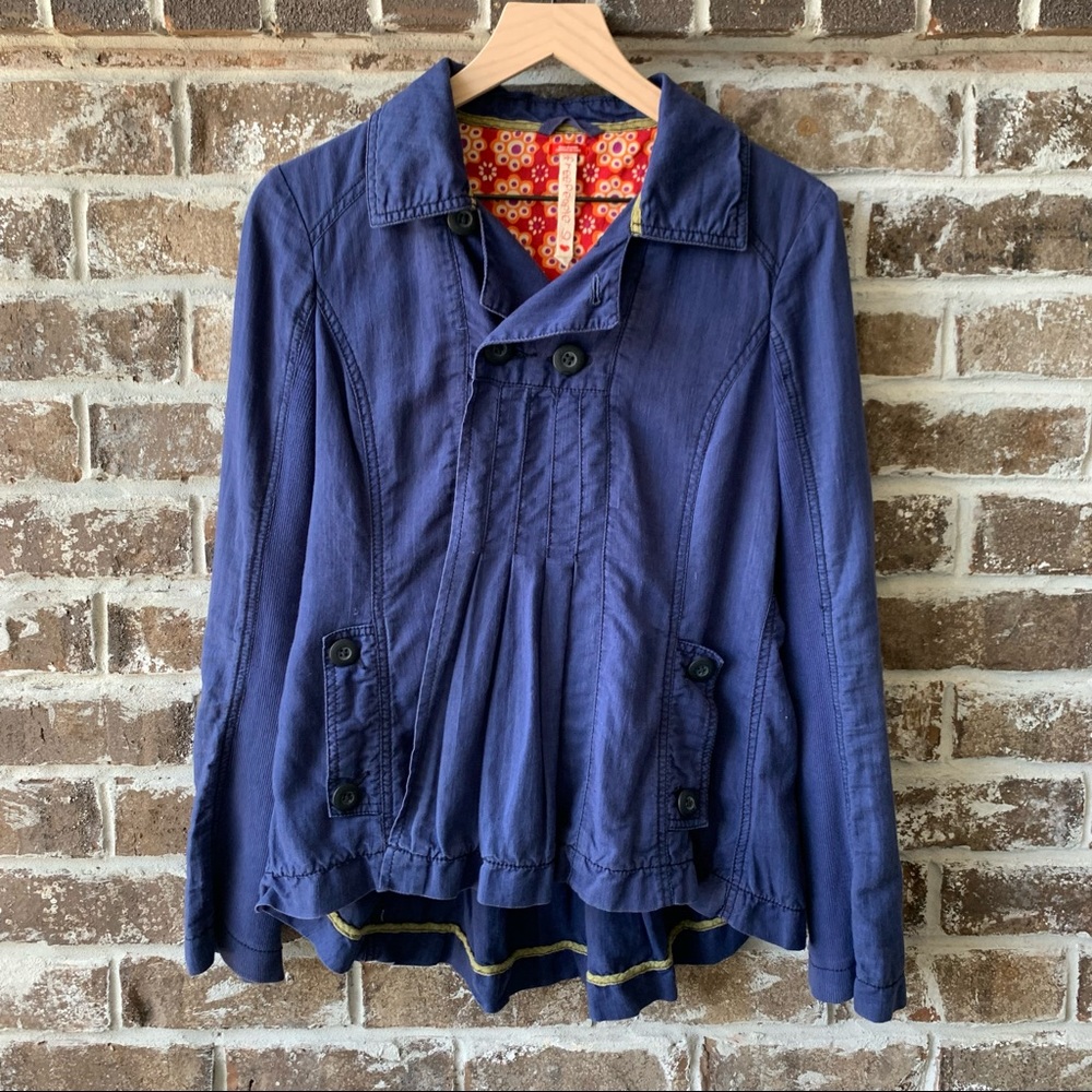 FREE PEOPLE High-Low Hem Blue Jacket